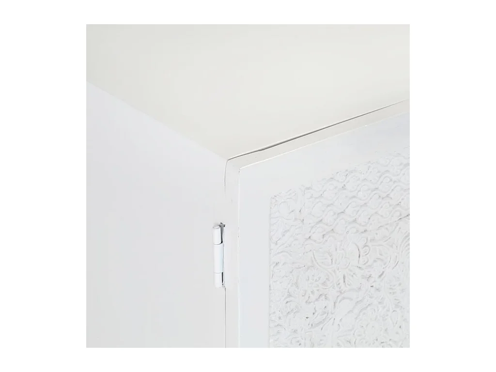 Meuble TV Blanc 115x30x46 Bois massif de manguier