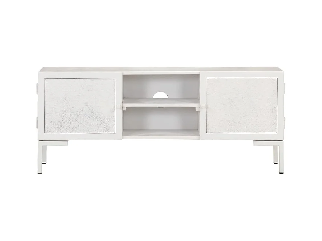 Meuble TV Blanc 115x30x46 Bois massif de manguier