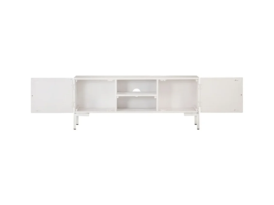 Meuble TV Blanc 115x30x46 Bois massif de manguier