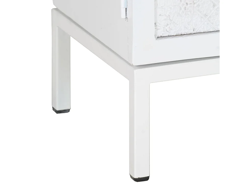 Meuble TV Blanc 115x30x46 Bois massif de manguier