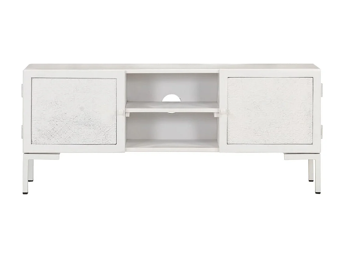 Meuble TV Blanc 115x30x46 Bois massif de manguier