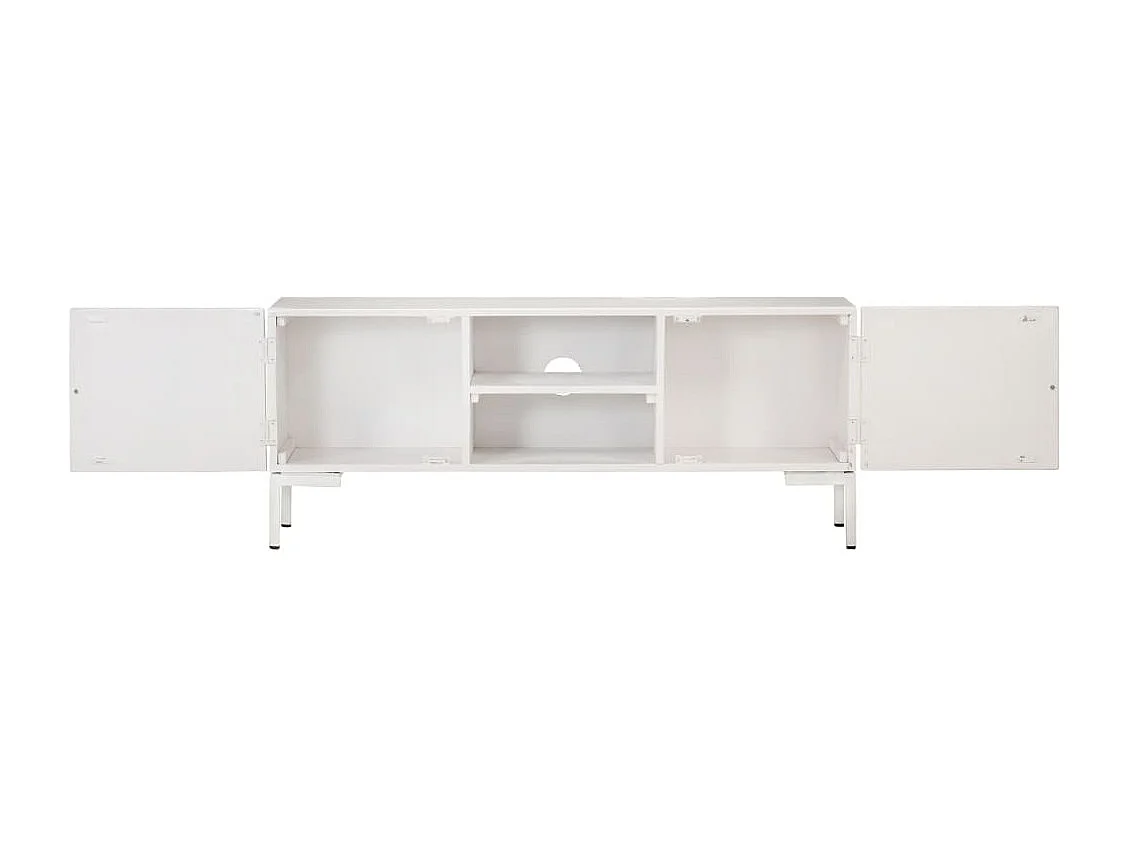 Meuble TV Blanc 115x30x46 Bois massif de manguier