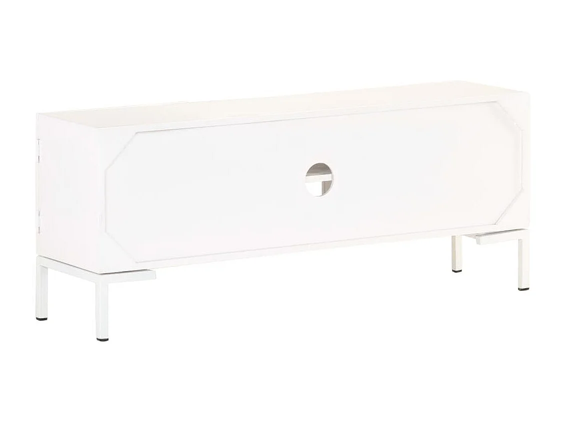 Meuble TV Blanc 115x30x46 Bois massif de manguier