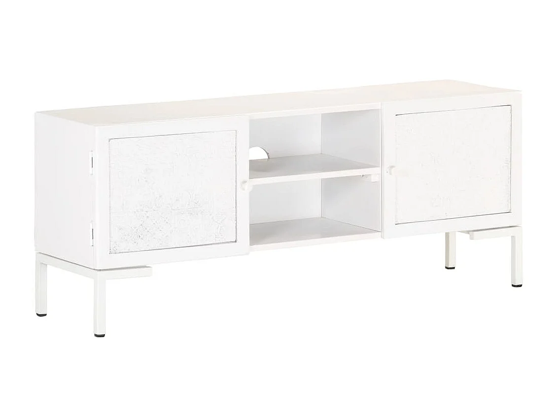 Meuble TV Blanc 115x30x46 Bois massif de manguier