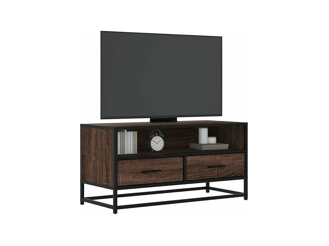 Meuble TV chêne marron 80x34,5x40 bois d'ingénierie et métal