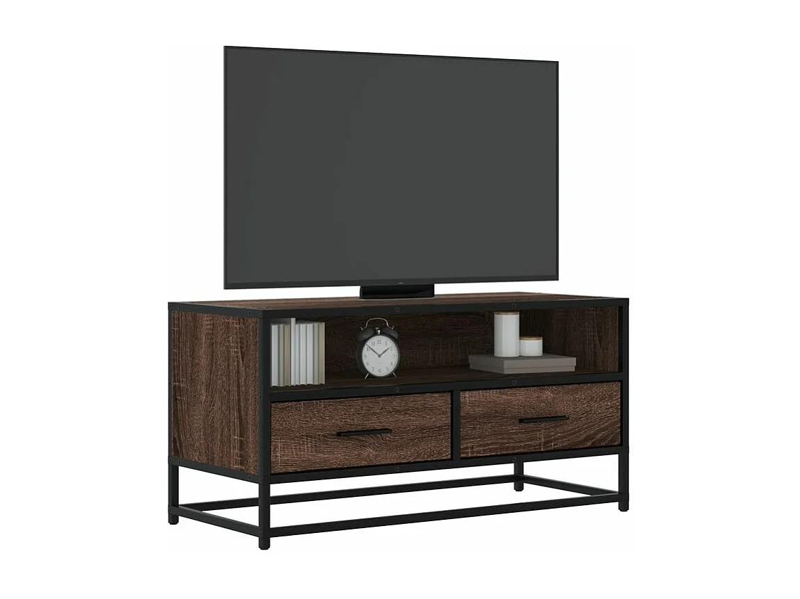 Meuble TV chêne marron 80x34,5x40 bois d'ingénierie et métal