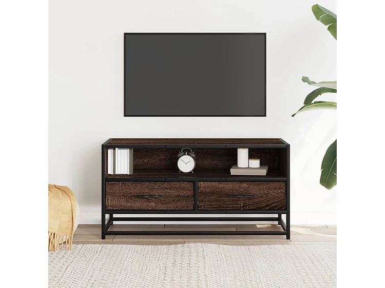 Meuble TV chêne marron 80x34,5x40 bois d'ingénierie et métal