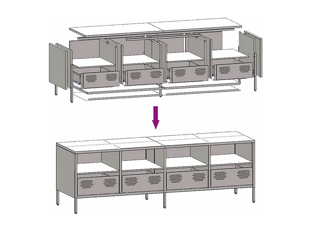 Meuble TV rose 135x39x43,5 acier laminé à froid