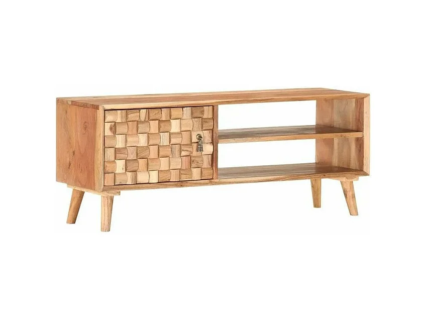 Meuble TV 1 porte acacia massif clair Kontee 100cm