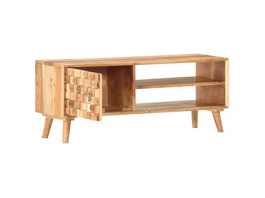 Meuble TV 1 porte acacia massif clair Kontee 100cm