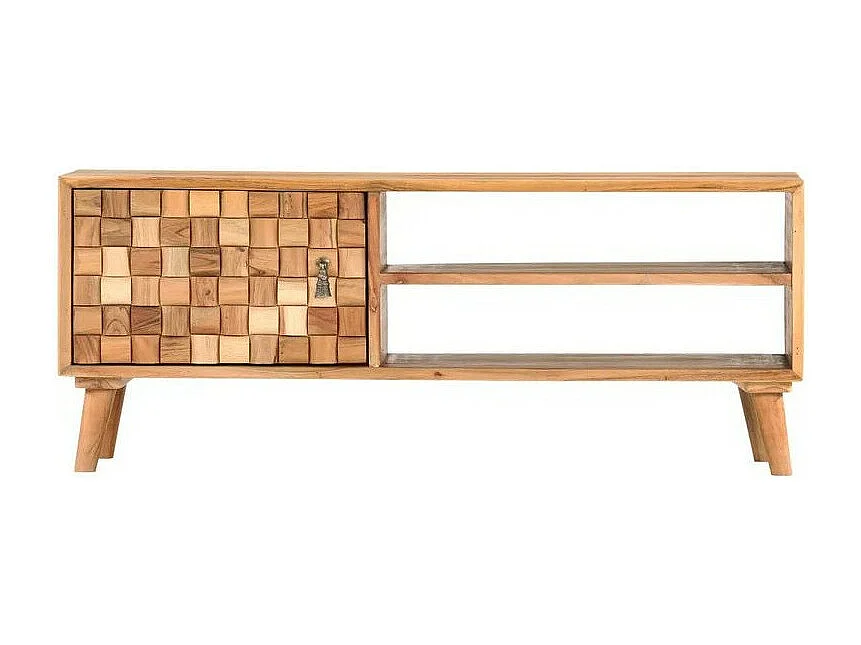 Meuble TV 1 porte acacia massif clair Kontee 100cm