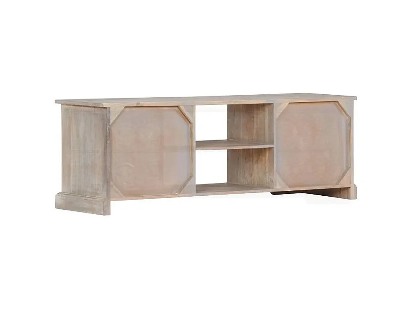 Meuble TV 4 tiroirs acacia massif blanc et gris brossé Mulko