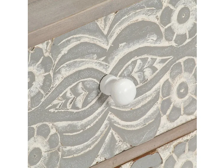 Meuble TV 4 tiroirs acacia massif blanc et gris brossé Mulko