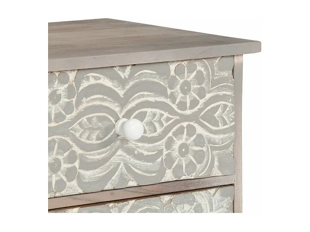 Meuble TV 4 tiroirs acacia massif blanc et gris brossé Mulko