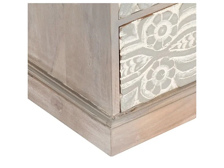 Meuble TV 4 tiroirs acacia massif blanc et gris brossé Mulko