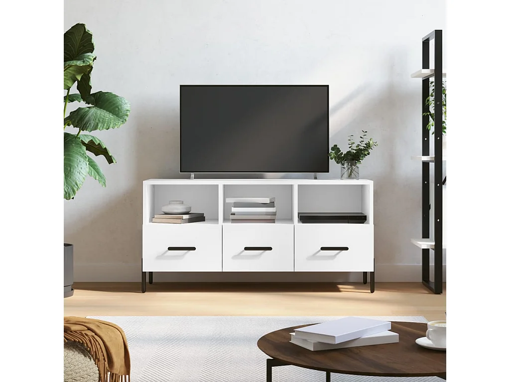 Meuble TV blanc 102x36x50 bois d'ingénierie