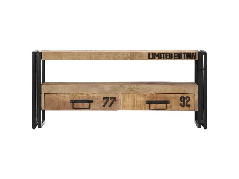 Meuble TV 2 tiroirs manguier massif clair et métal noir Grey