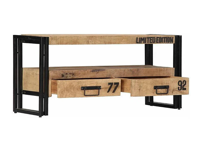 Meuble TV 2 tiroirs manguier massif clair et métal noir Grey