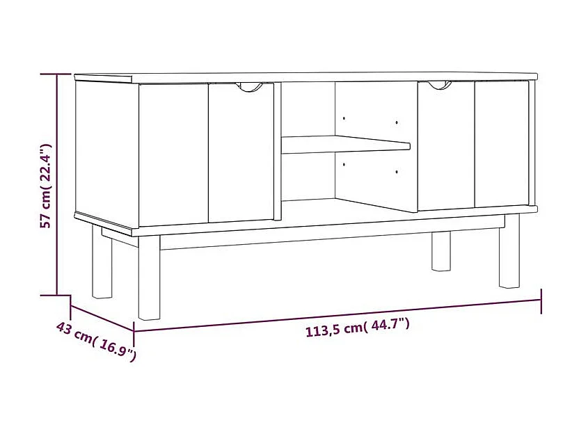 Meuble TV OTTA 113,5x43x57 Bois de pin massif