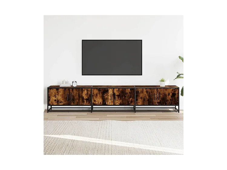 Meuble TV chêne fumé 210x35x41 bois d'ingénierie