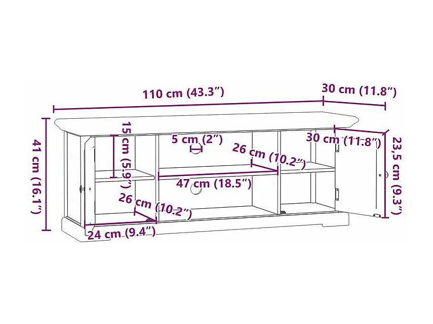 Meuble TV blanc 110x30x41 bois d'ingénierie
