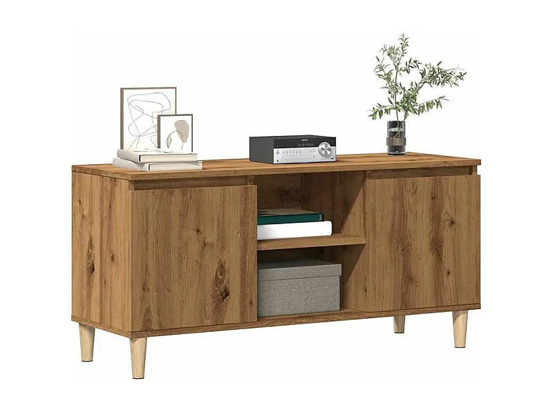 Meuble TV chêne artisanal 102x35x50 bois d'ingénierie