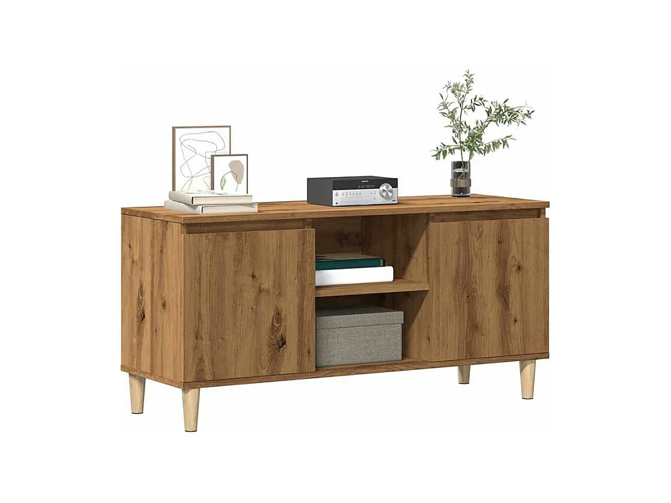 Meuble TV chêne artisanal 102x35x50 bois d'ingénierie