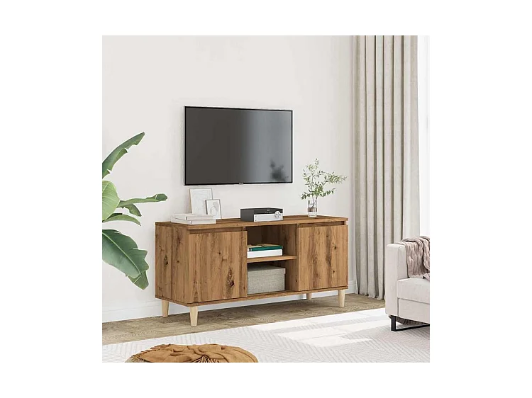 Meuble TV chêne artisanal 102x35x50 bois d'ingénierie