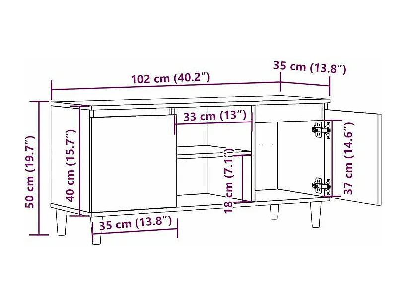 Meuble TV chêne artisanal 102x35x50 bois d'ingénierie