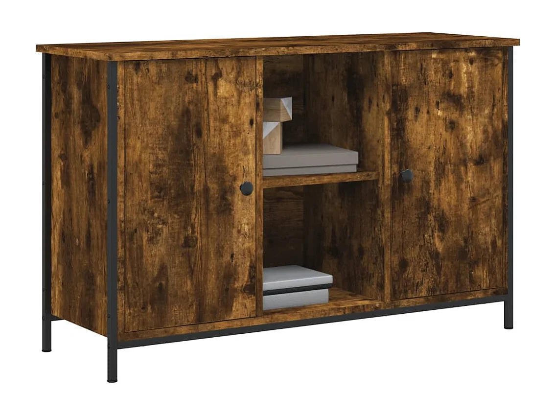 Meuble TV chêne fumé 100x35x65 bois d'ingénierie