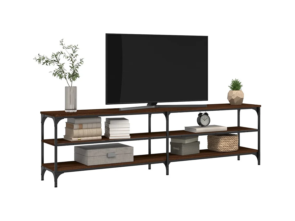 Meuble TV chêne marron 180x30x50 bois d'ingénierie et métal