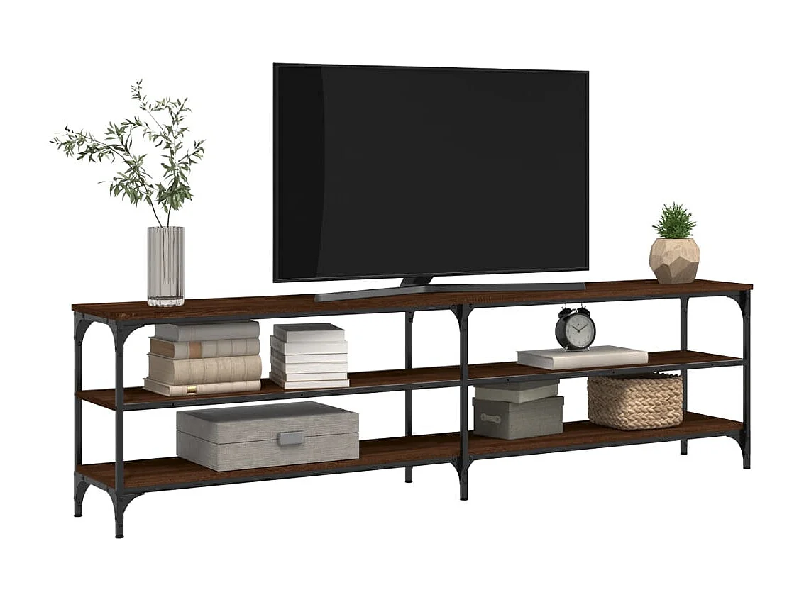 Meuble TV chêne marron 180x30x50 bois d'ingénierie et métal