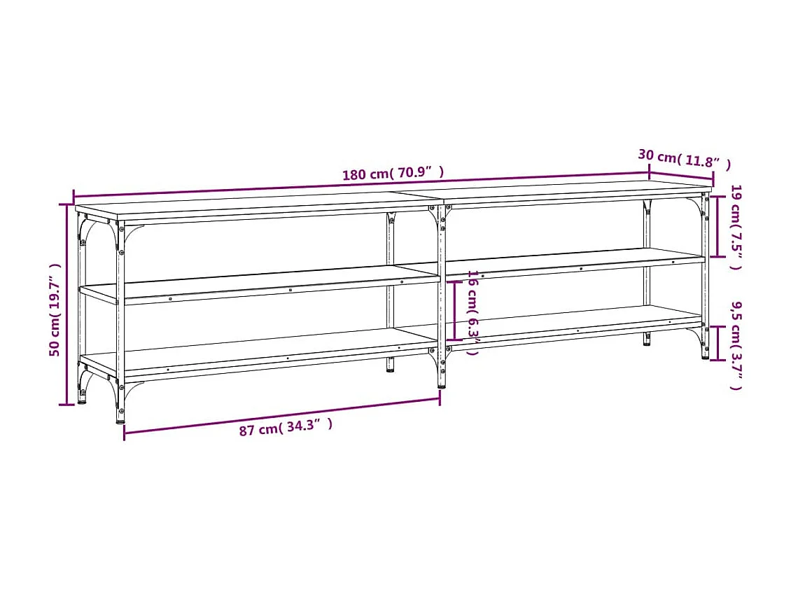 Meuble TV chêne marron 180x30x50 bois d'ingénierie et métal