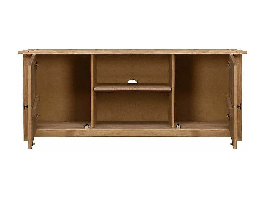 Meuble TV 2 portes en bois de pin massif Autika 120cm – Élégance rustique et polyvalence-Couleur Naturel