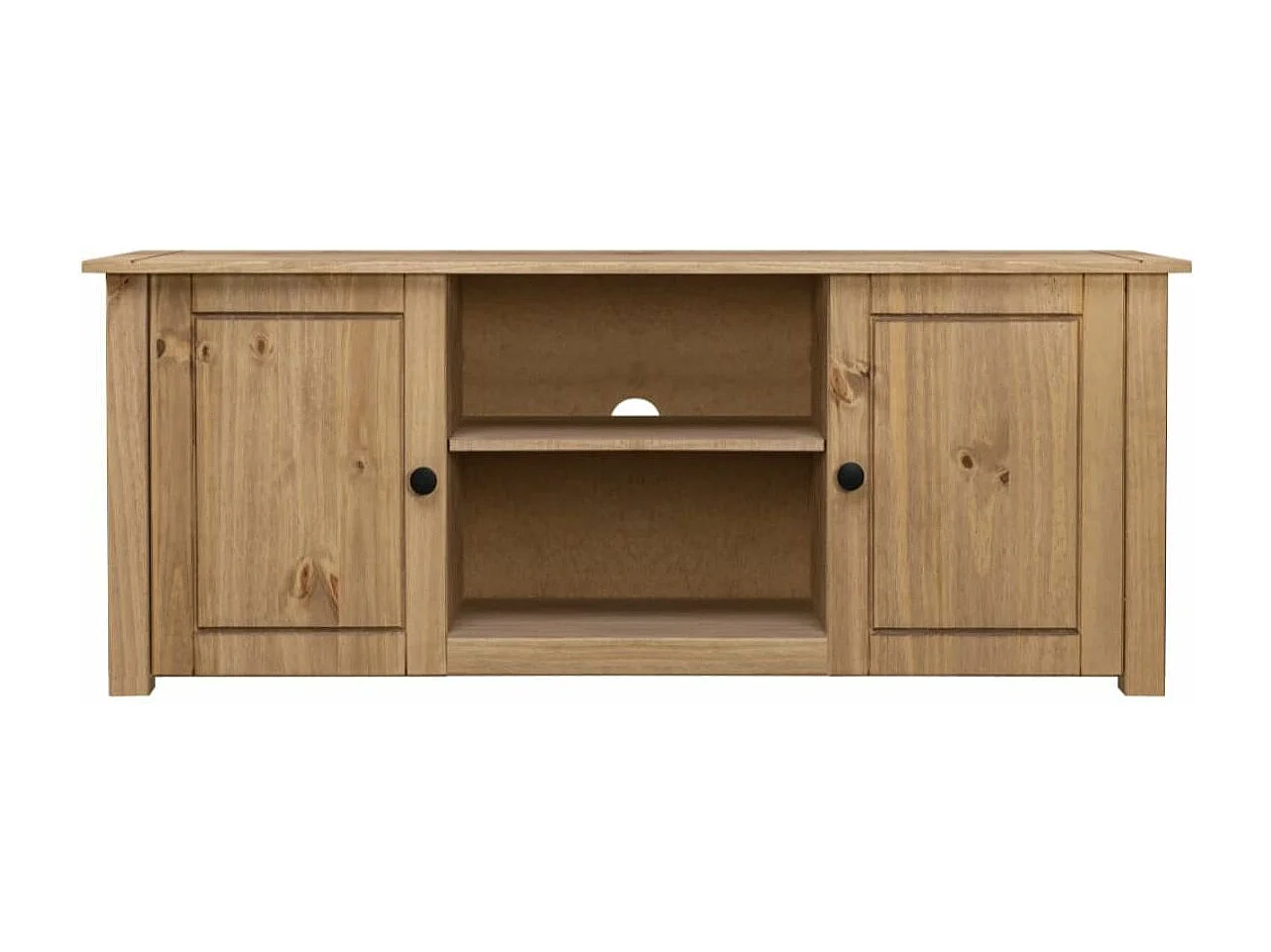 Meuble TV 2 portes en bois de pin massif Autika 120cm – Élégance rustique et polyvalence-Couleur Naturel