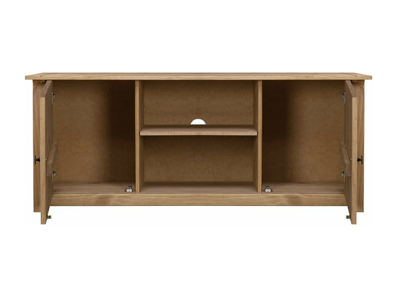 Meuble TV 2 portes en bois de pin massif Autika 120cm – Élégance rustique et polyvalence-Couleur Naturel