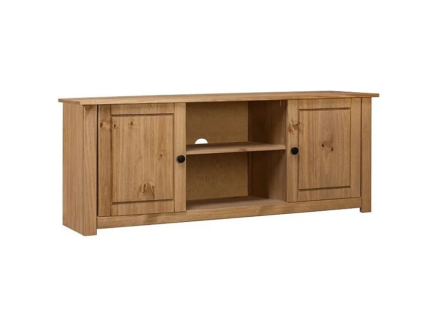 Meuble TV 2 portes en bois de pin massif Autika 120cm – Élégance rustique et polyvalence-Couleur Naturel