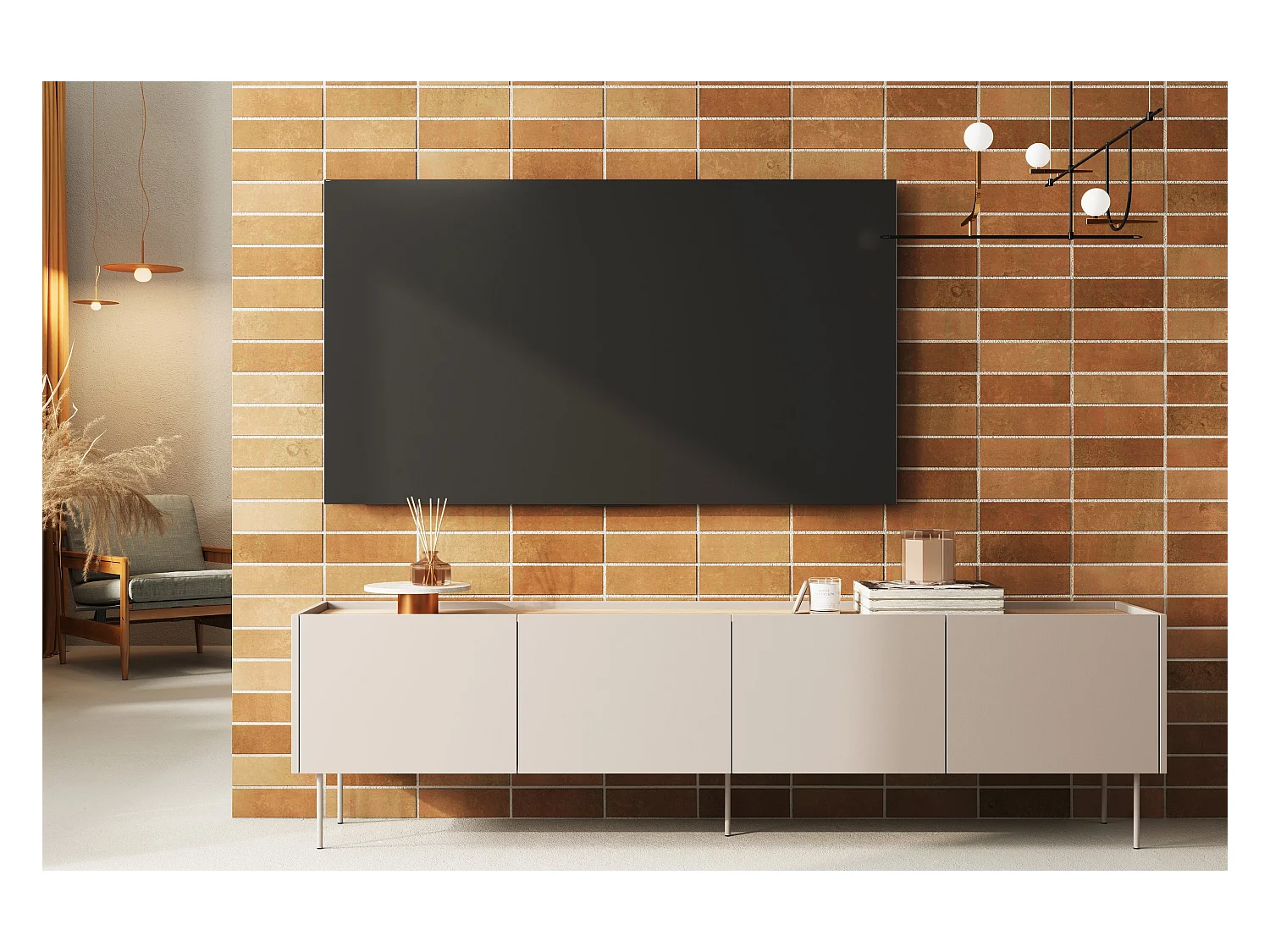 Mueble TV 4 puertas con pie metálico 220x60 cm