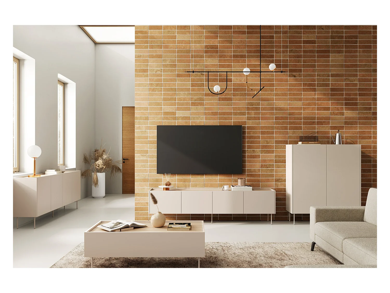 Mueble TV 4 puertas con pie metálico 220x60 cm