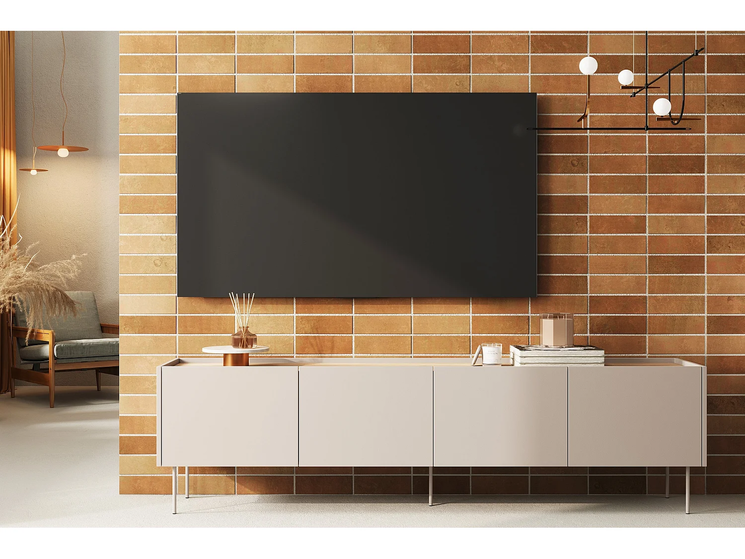 4-türiger TV-Schrank mit Metallfuß 220x60 cm