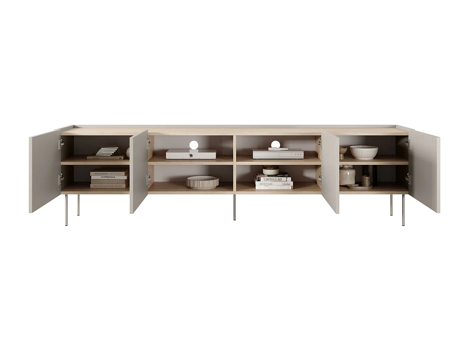 4-türiger TV-Schrank mit Metallfuß 220x60 cm
