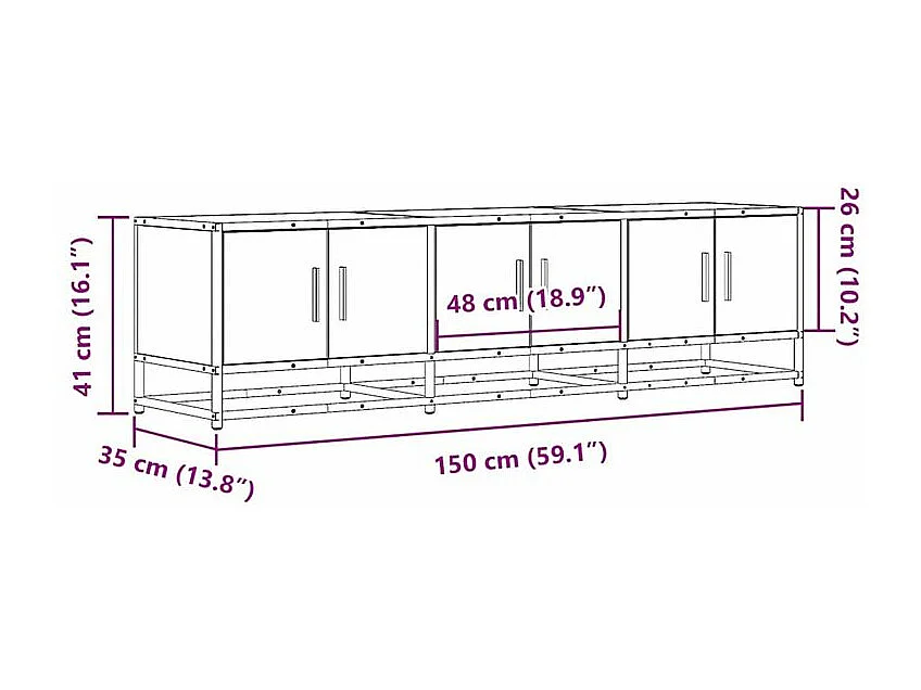 Meuble TV sonoma gris 150x35x41 bois d'ingénierie et métal