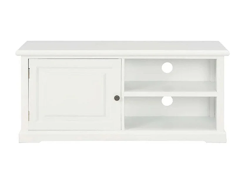 Meuble TV 1 porte bois et paulownia blanc Pablo