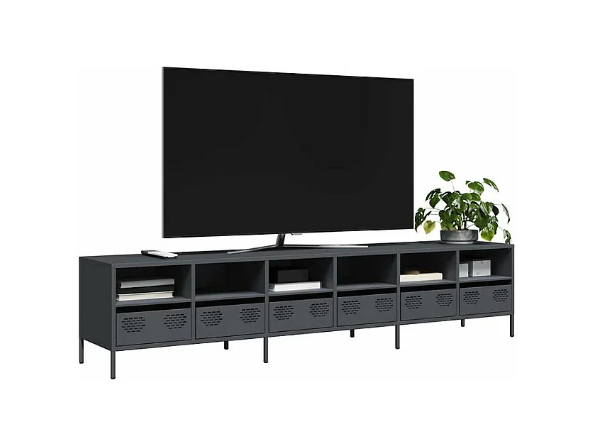 Meuble TV anthracite 202x39x43,5 acier laminé à froid