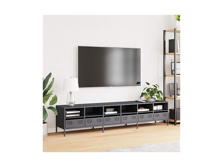 Meuble TV anthracite 202x39x43,5 acier laminé à froid