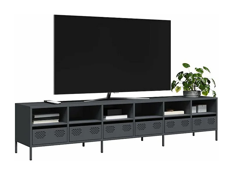 Meuble TV anthracite 202x39x43,5 acier laminé à froid