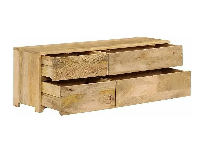 Meuble TV 4 tiroirs manguier massif clair Sempra
