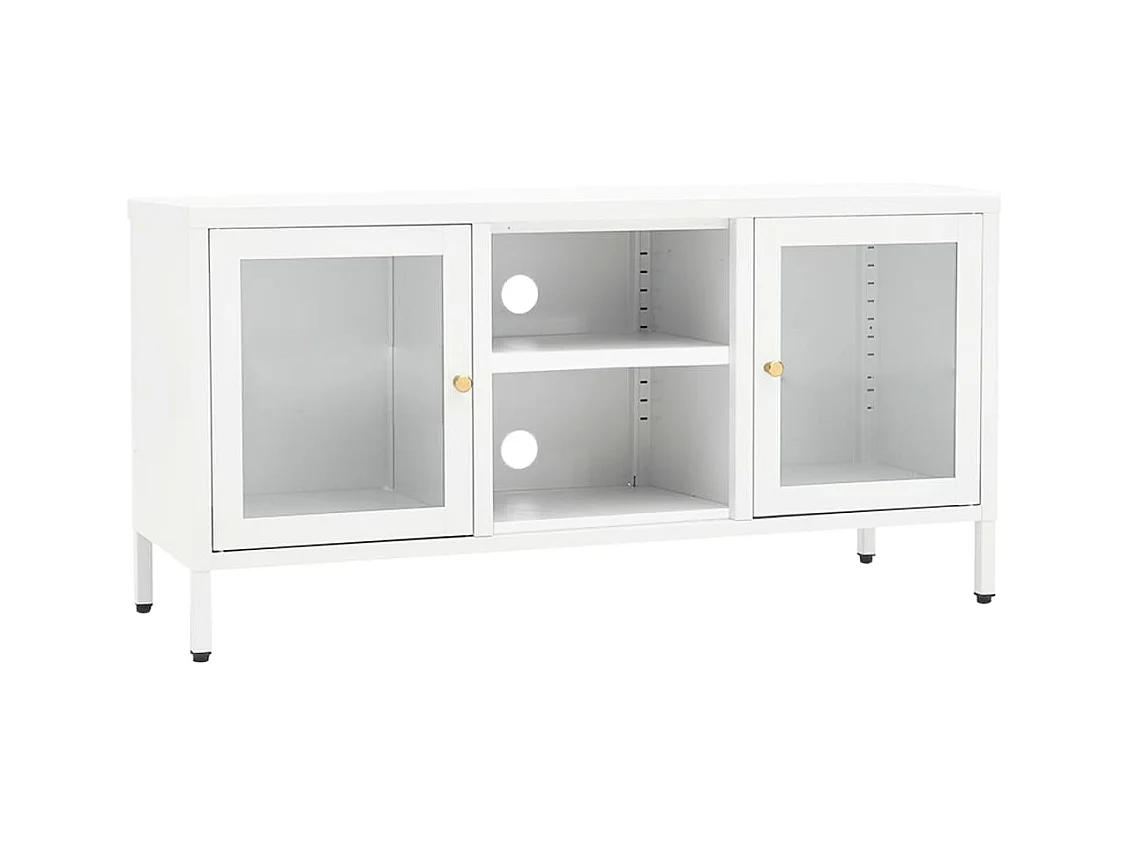 Meuble TV Blanc 105x35x52 Acier et verre