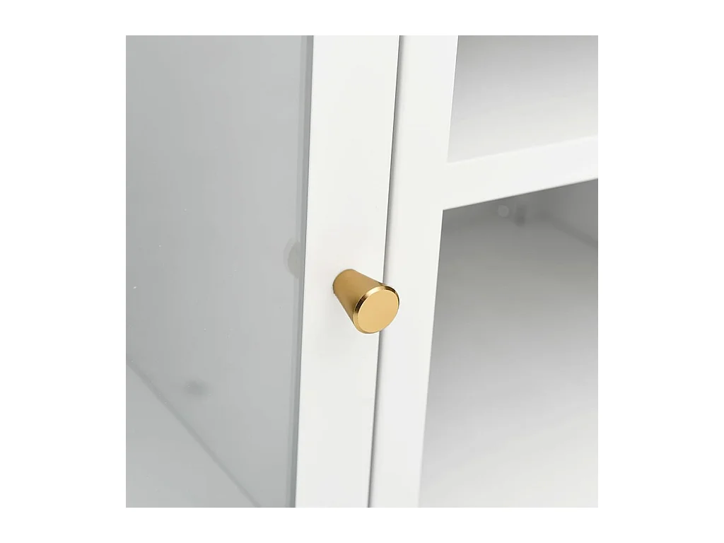 Meuble TV Blanc 105x35x52 Acier et verre