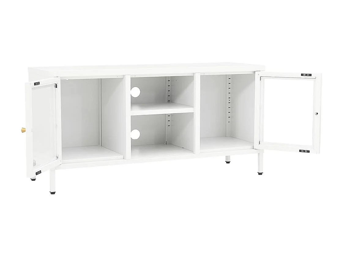 Meuble TV Blanc 105x35x52 Acier et verre